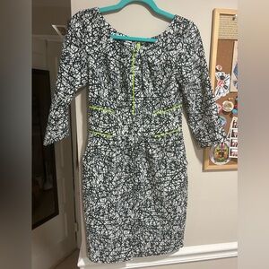 Yoana Baraschi unique abstract print forest and neon green dress with pockets